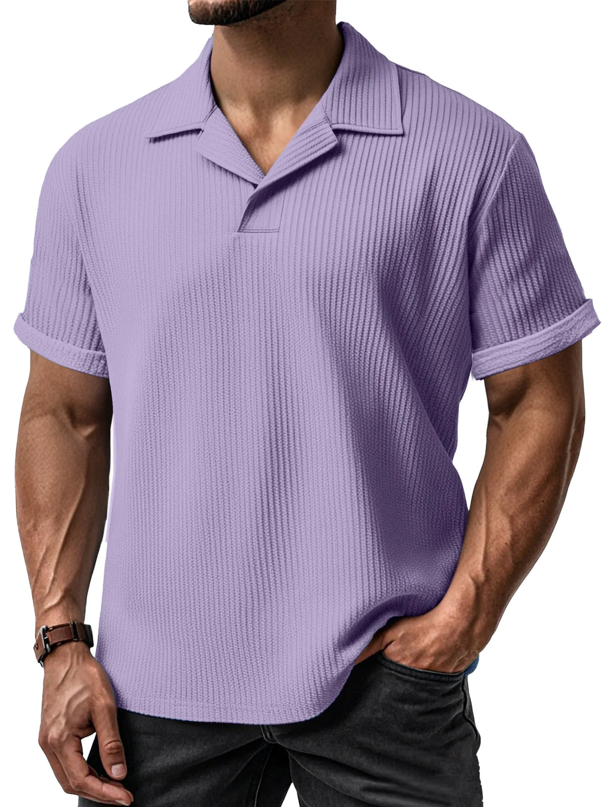 Men's Daily Simple Textured Lapel Short-sleeved Polo Shirt
