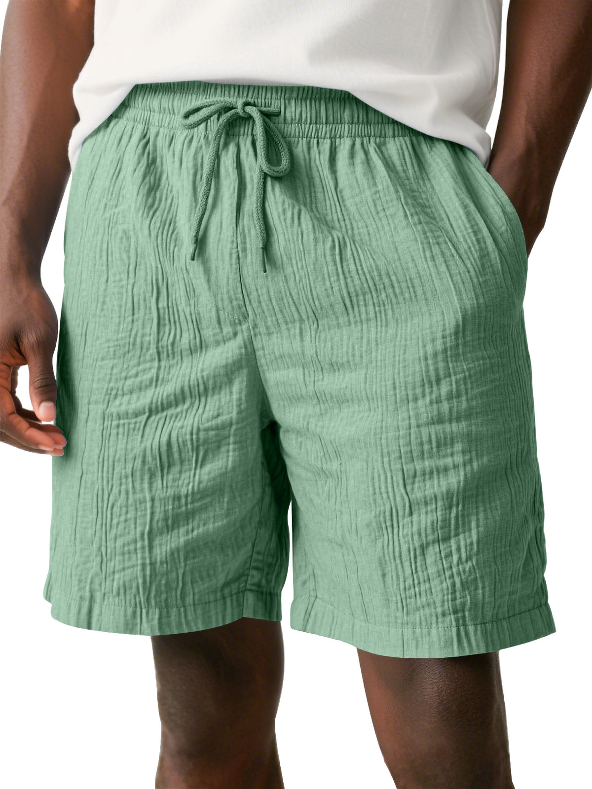 Men's Daily Pleated Texture Drawstring Elastic Waist Casual Shorts