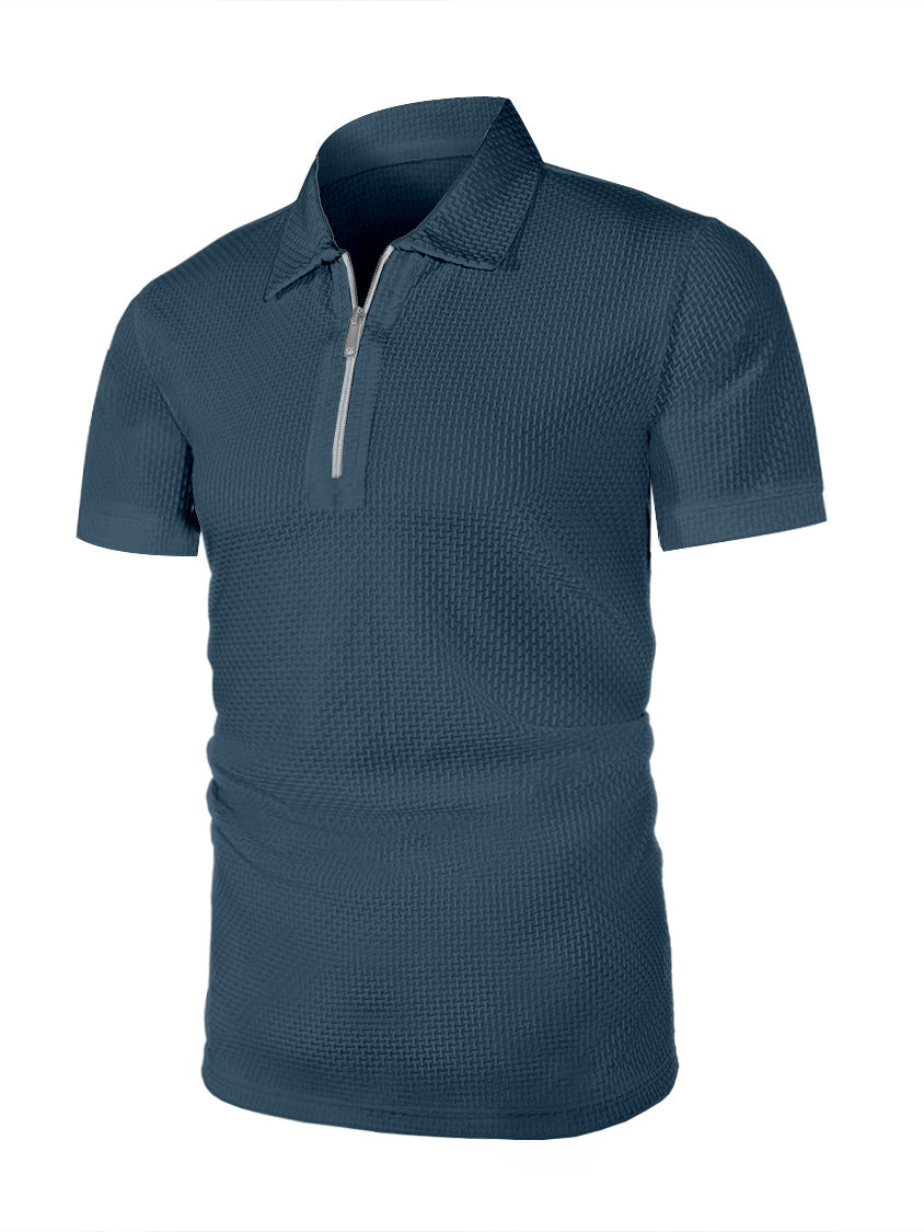 Men's Summer Ice Silk Breathable Fashion Casual Zipper Short-sleeved Polo
