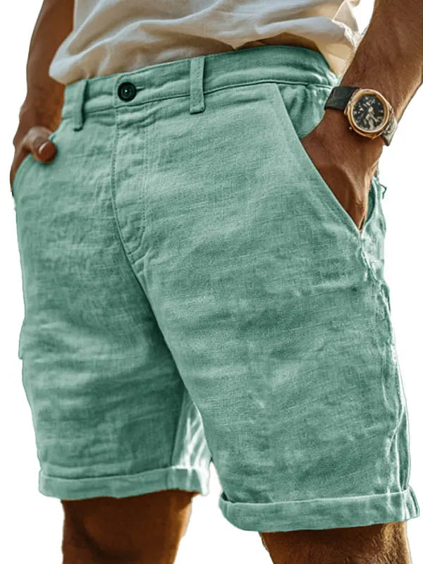 Men's Fashion Retro Hemp Fabric Pocket Casual Shorts