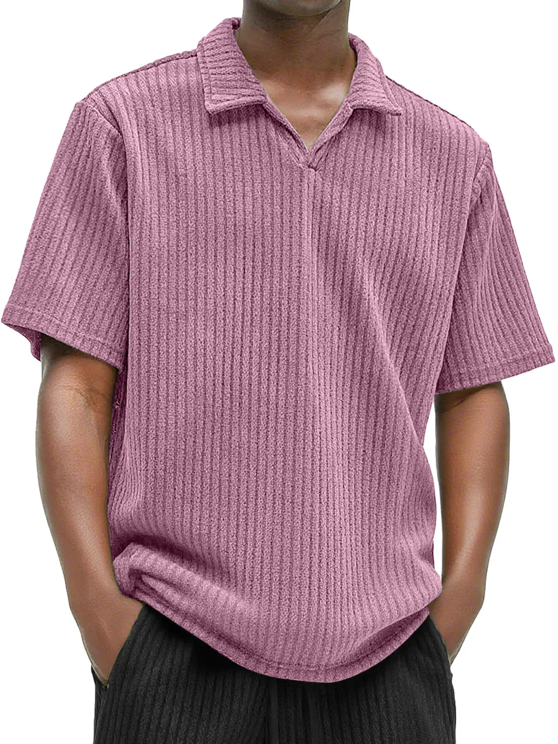 Men's Daily Texture Casual V-neck Solid Color Comfortable Short-sleeved Polo Shirt
