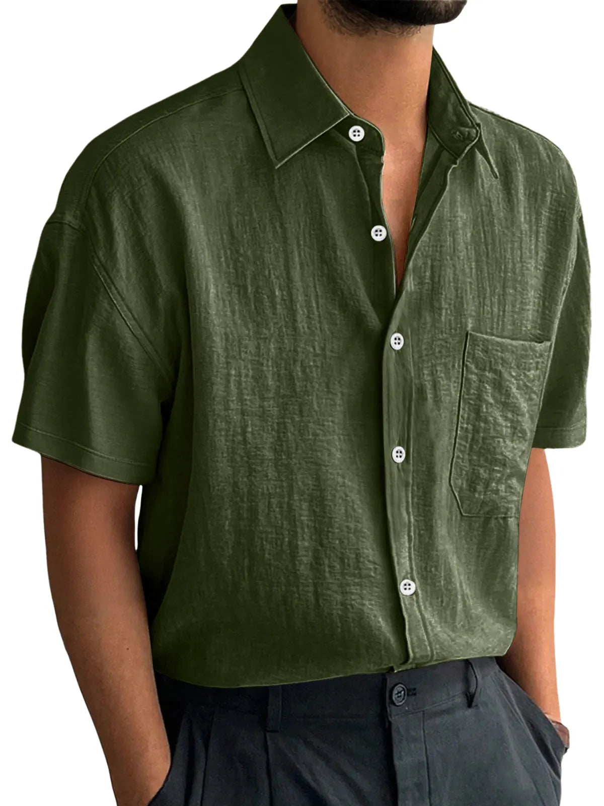 Men's Everyday Casual Lapel Pocket Comfort Short Sleeve Shirt