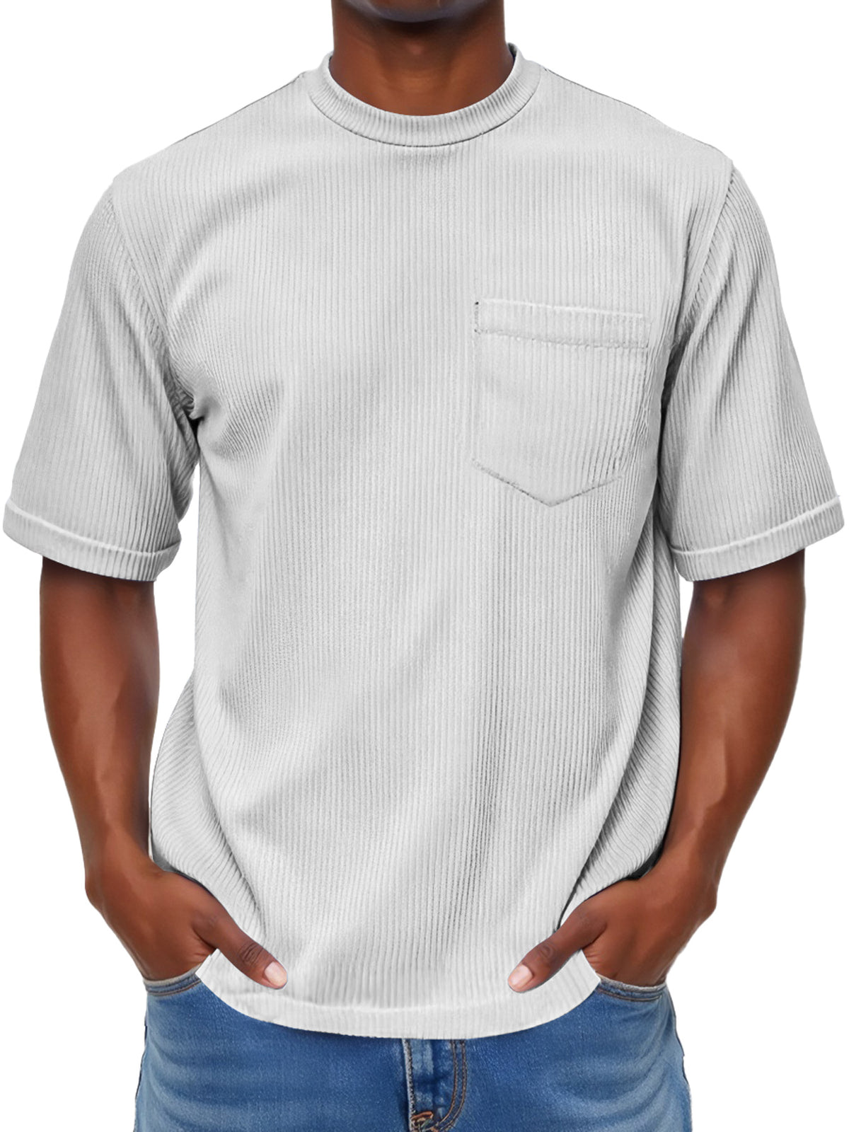Men's Fashion Round Neck Pocket Casual Comfort Short Sleeve T-shirt