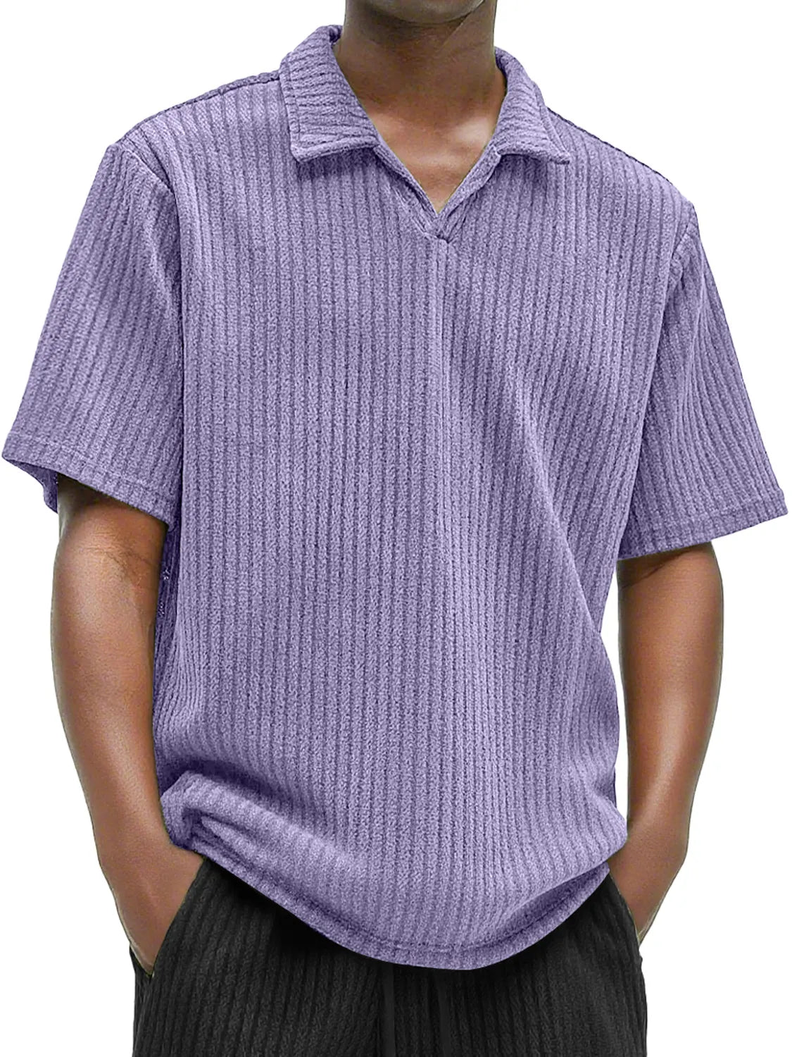 Men's Daily Texture Casual V-neck Solid Color Comfortable Short-sleeved Polo Shirt