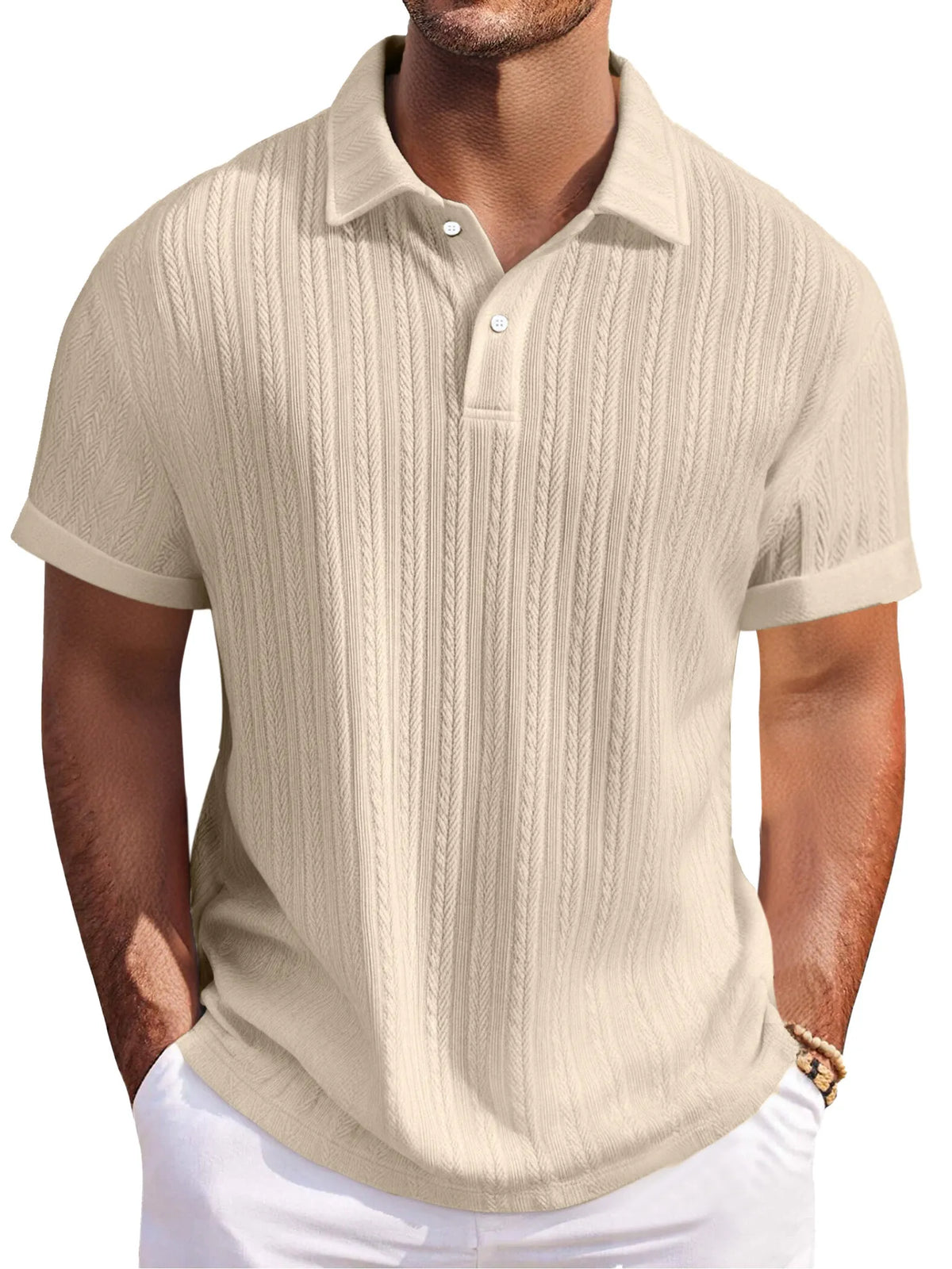 Men's Everyday Texture Solid Color Loose Button Lapel Short-sleeved Polo Shirt