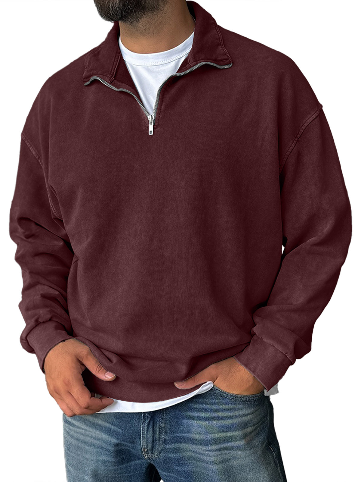 Men's Fashionable Retro Half-zip Stand Collar Casual Sweatshirt