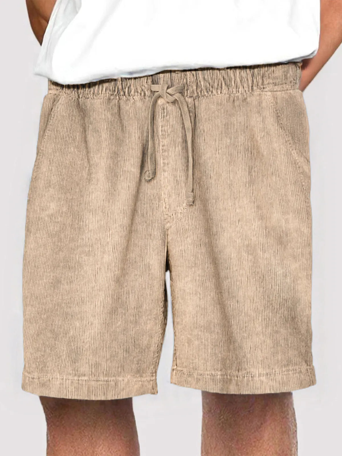 Men's Fashion Corduroy Casual Everyday Elastic Waist Drawstring Shorts With Side Pockets