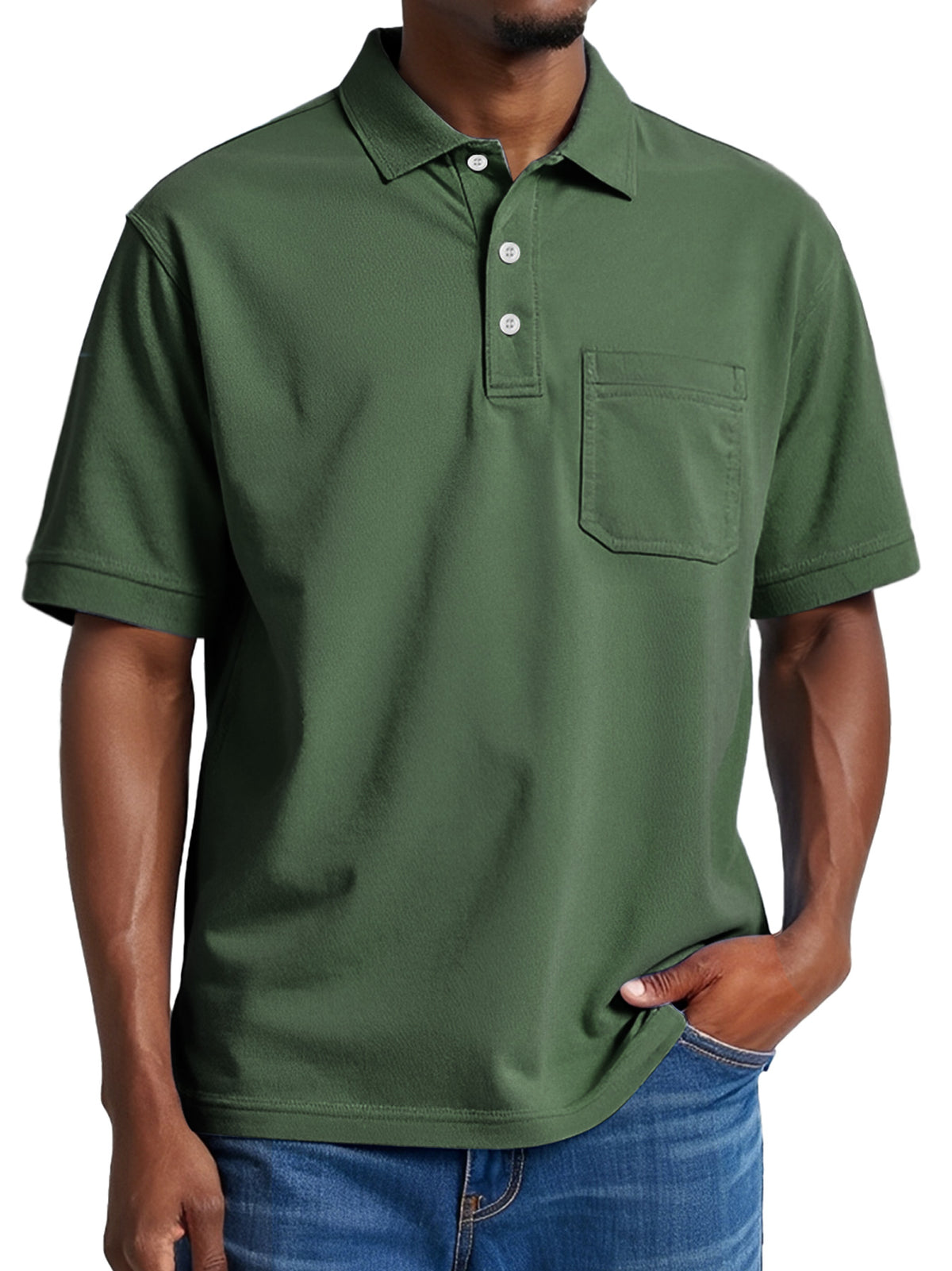 Men's Daily Casual Pocket Solid Color Comfortable Short Sleeve POLO Shirt