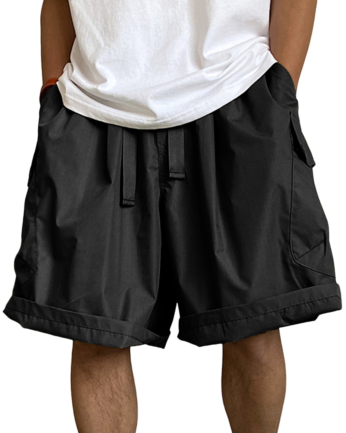 Men's Multi-Pocket Cargo Shorts Breathable Loose Drawstring Shorts with Side Pockets
