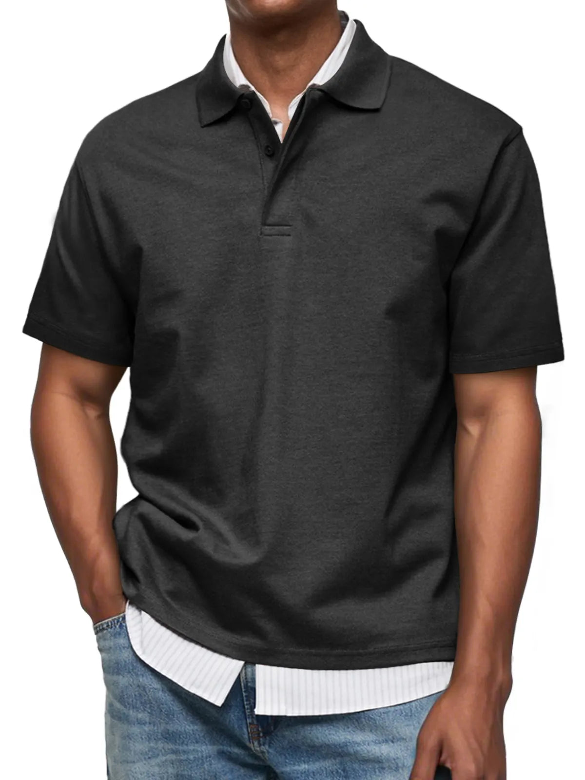 Men's Daily Casual Lapel Button Down Comfortable Short Sleeve Polo Shirt