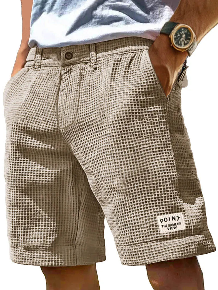 Men's Fashion Casual Waffle Fabric Pocket Embroidered Logo Shorts