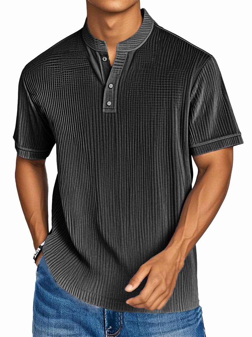 Men's Fashion Casual Textured Fabric Short-sleeved Henley Shirt