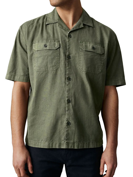Men's Retro Cotton And Linen Double Pocket Workwear Short-sleeved Shirt