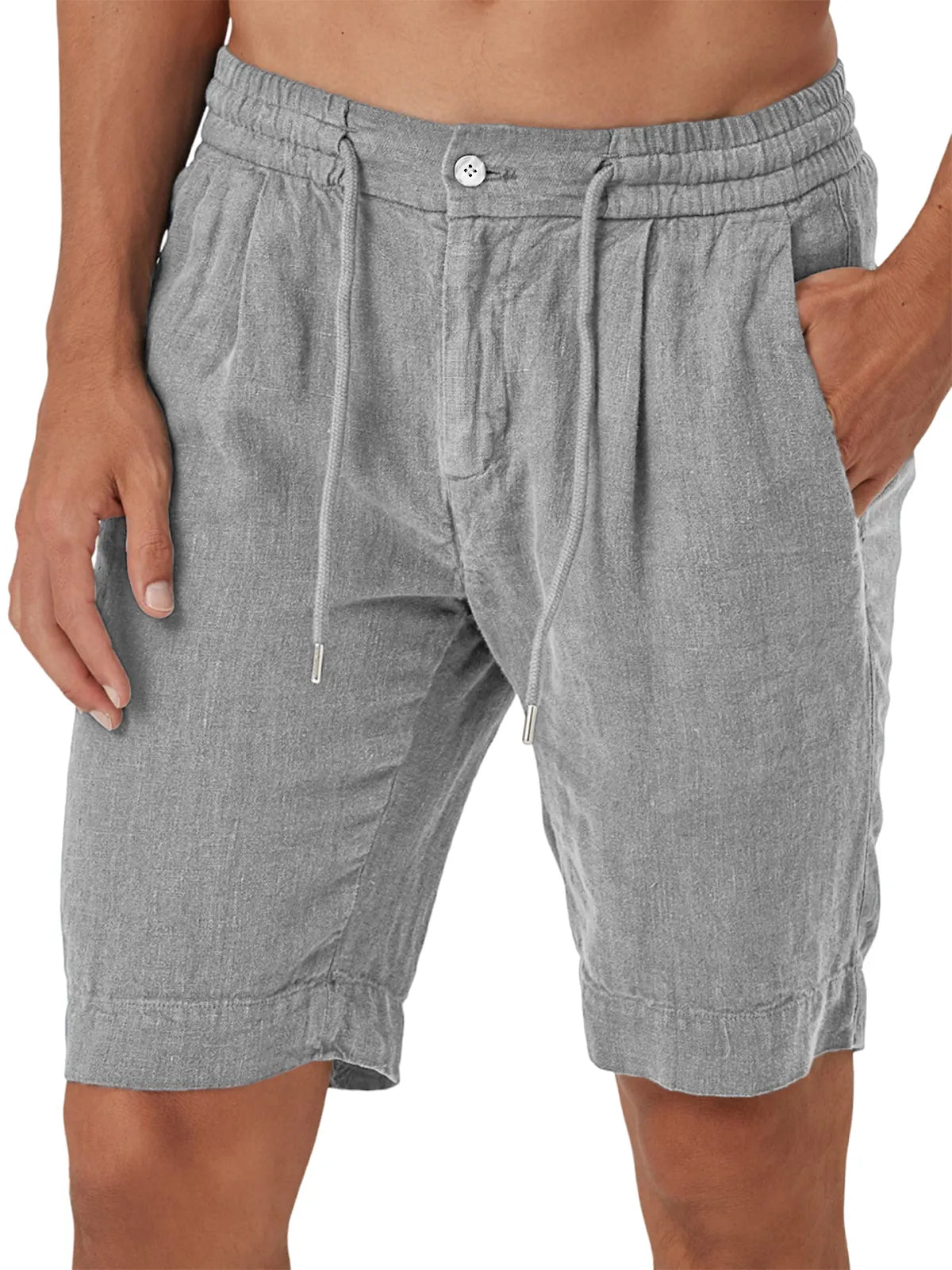 Men's Comfort Linen Lace-Up Elastic Waist Beach Shorts