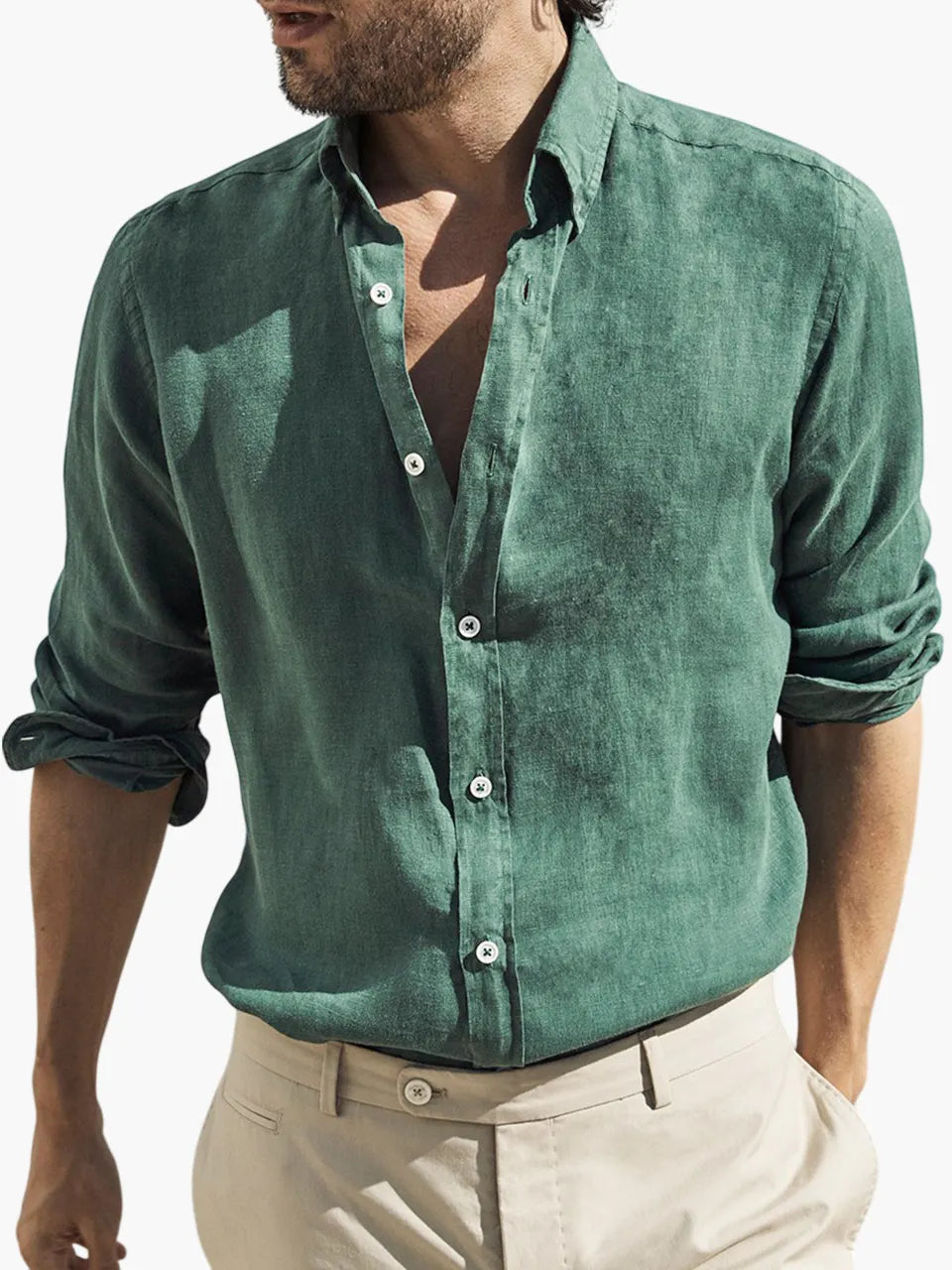 Men's Vintage Cotton Distressed Basic Washed Loose Long Sleeve Button Lapel Everyday Shirt