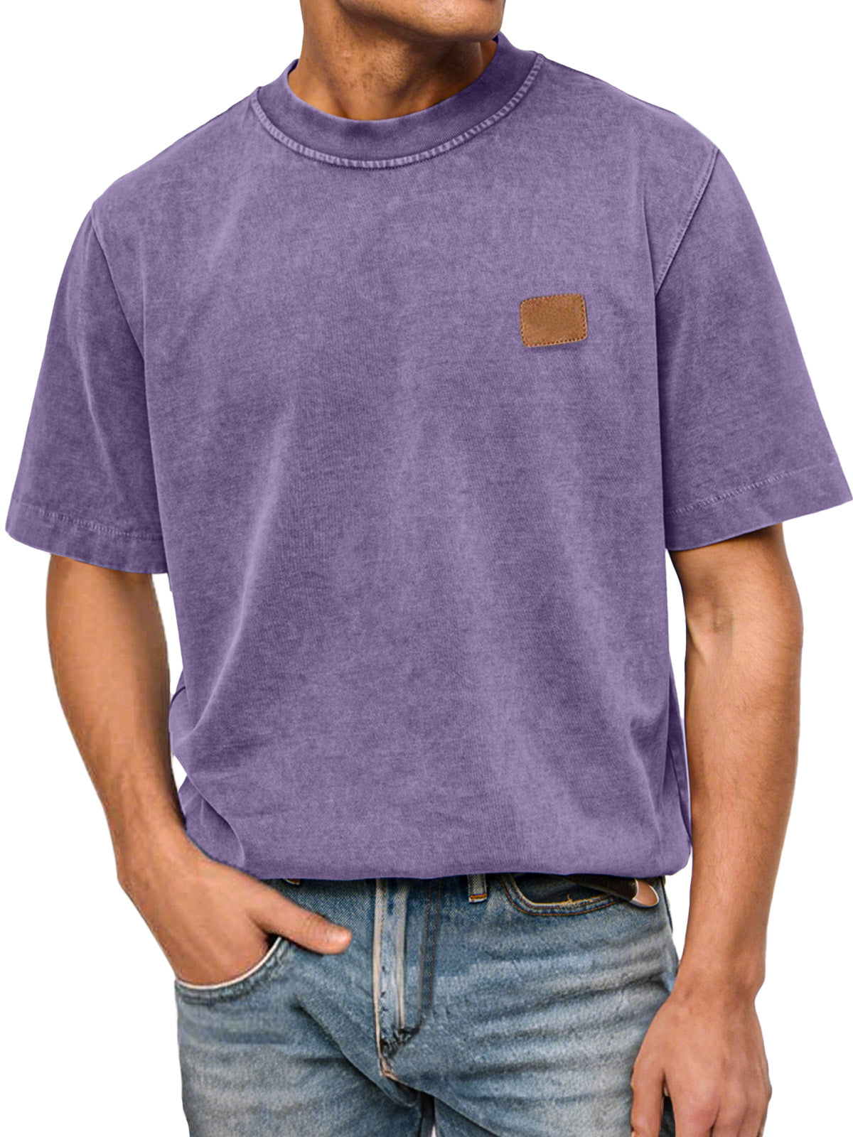Men's Casual Retro Pure Cotton Washed Small Label Short-sleeved Round Neck T-shirt
