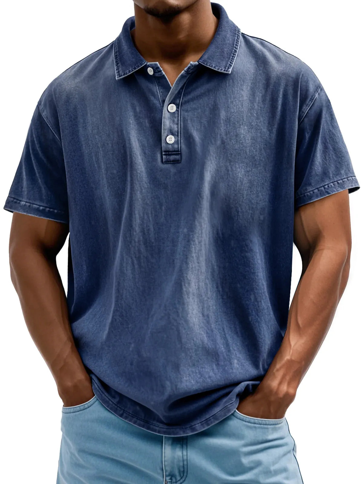 Men's Vintage Washed And Distressed Pure Cotton Lapel Short-sleeved Polo Shirt