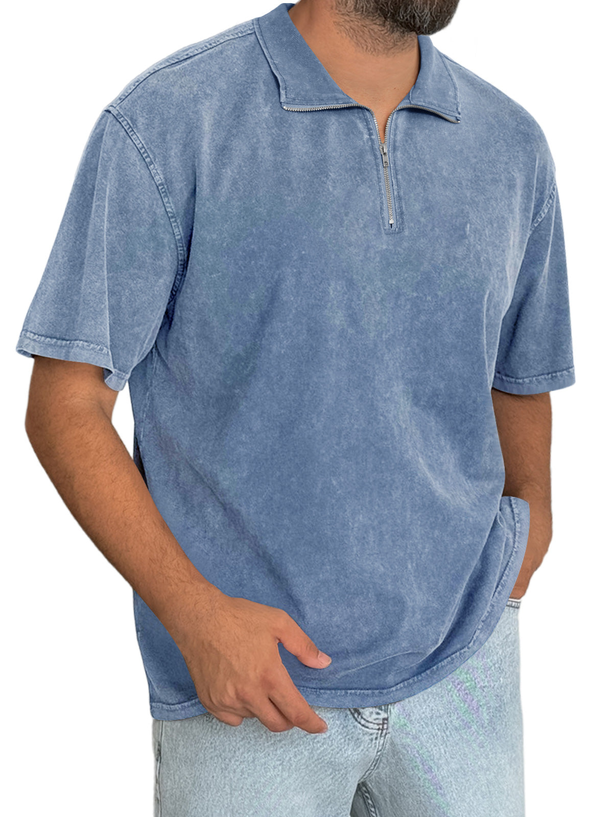 Men's Everyday Retro Stand Collar Zipper Casual Short Sleeve T-Shirt