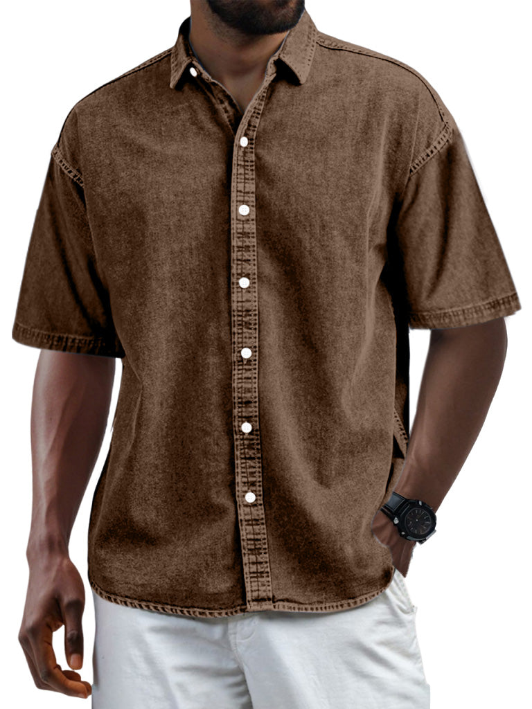 Men's Casual Vintage Button Lapel Short Sleeve Shirt