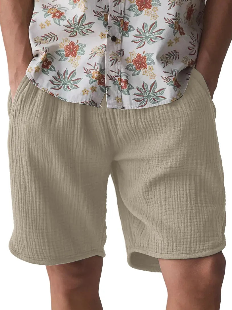 Men's Textured Cotton Pocket Casual Loose Versatile Shorts
