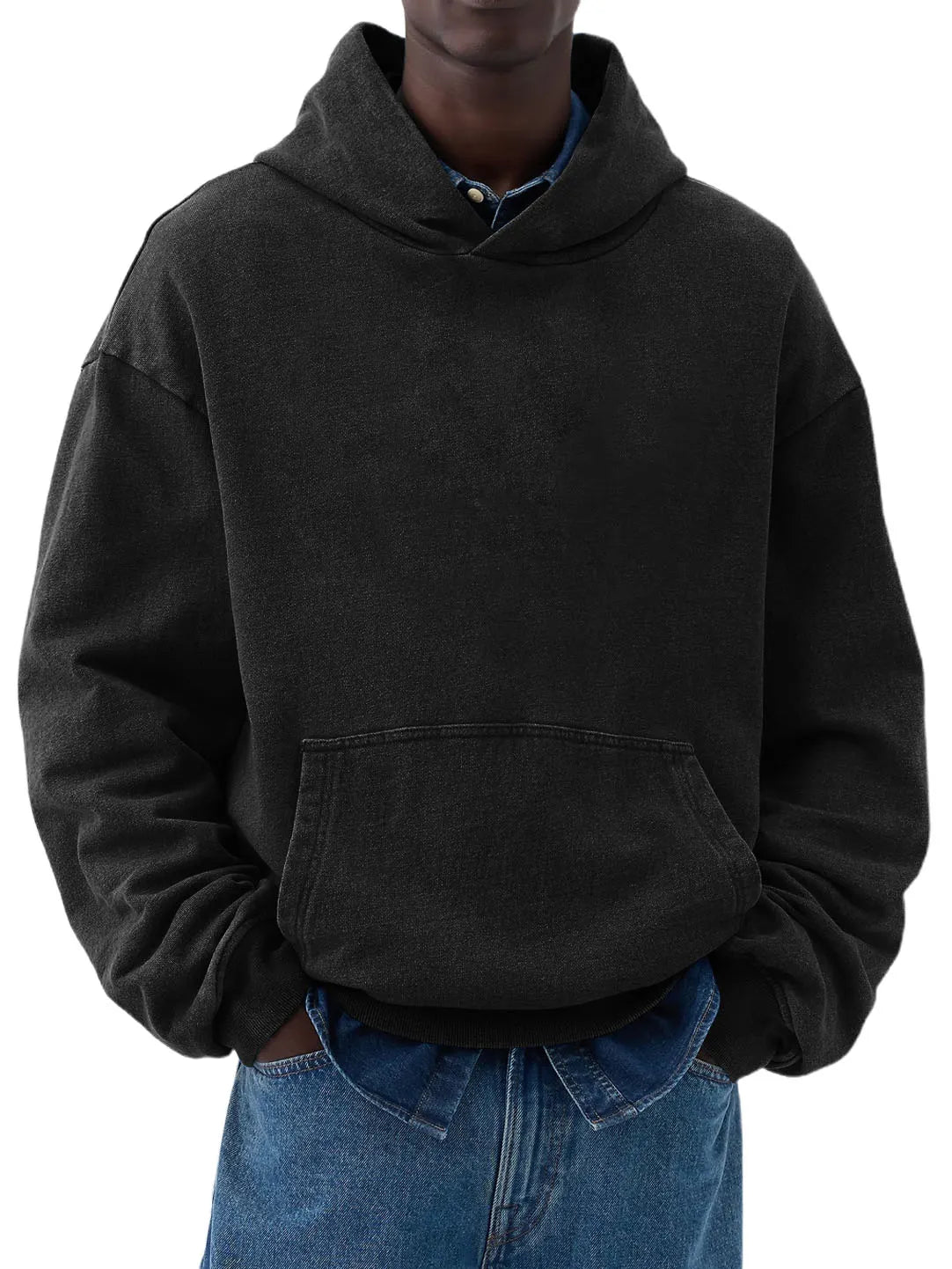 Men's Cotton Washed Distressed Heavyweight Long Sleeve Pocket Hooded Sweatshirt