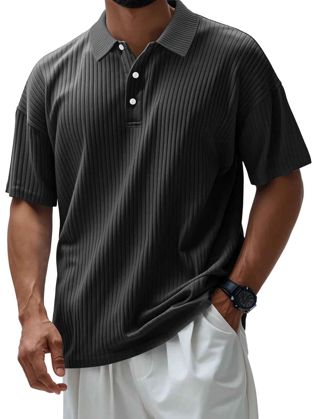 Men's Casual Pit Lapel Button Short Sleeve POLO Shirt