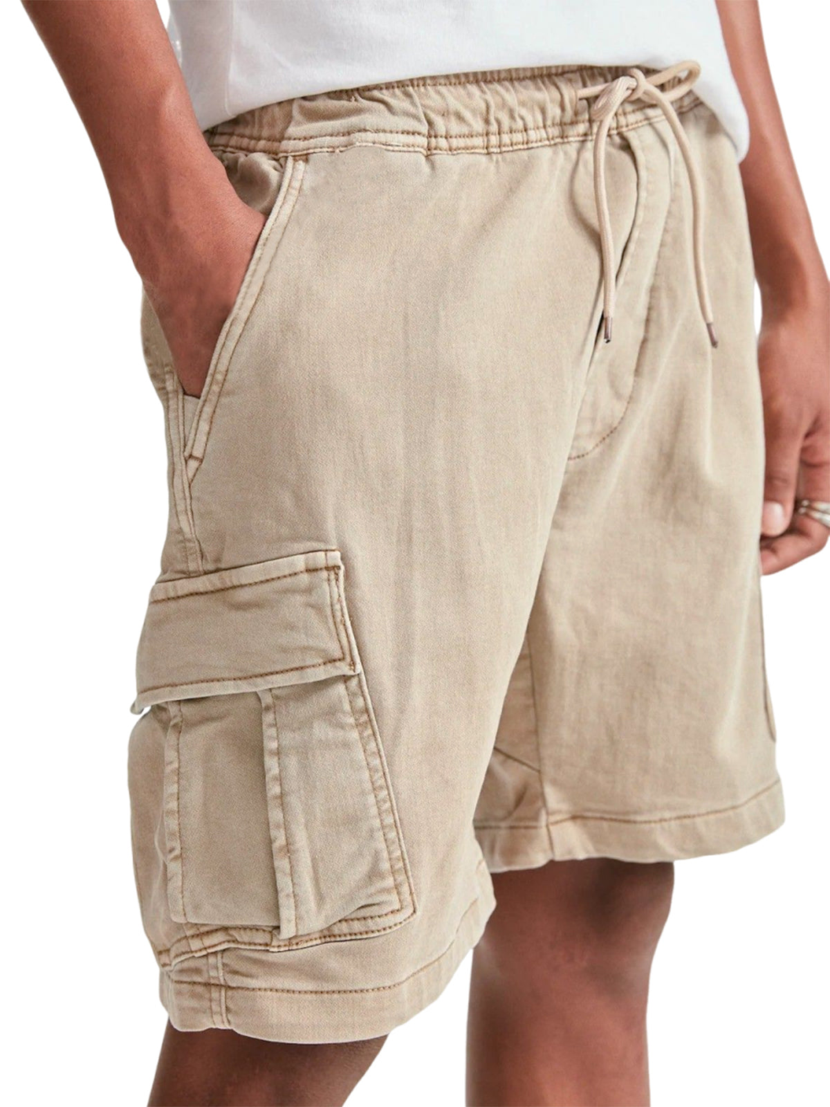 Men's Multi-Pocket Utility Cargo Pants Stylish Lace-up Casual Bermuda Shorts