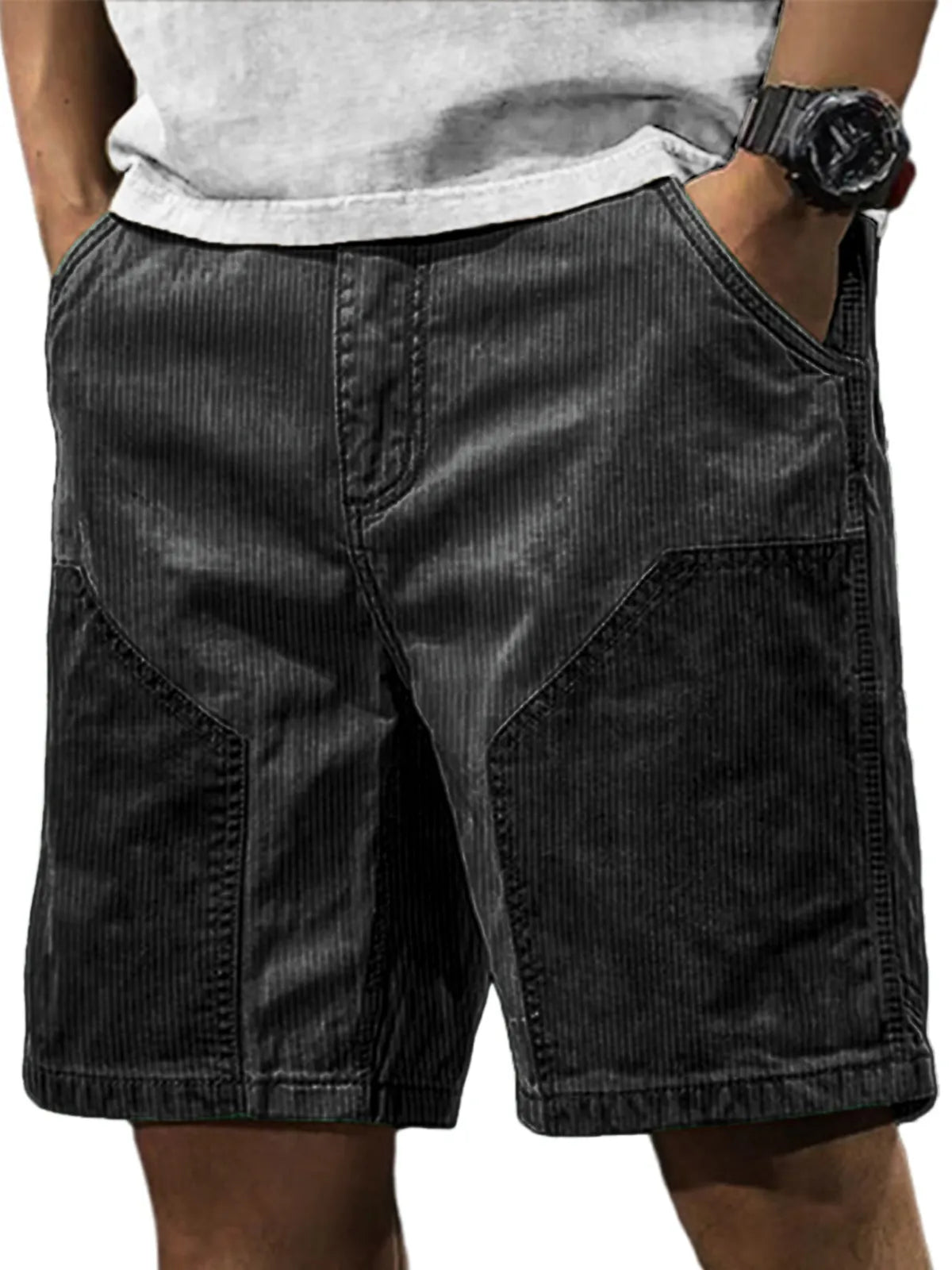 Men's Stylish Retro Corduroy Contrasting Casual Loose Cargo Shorts