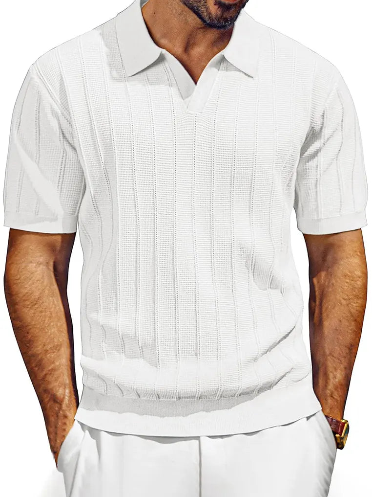 Men's Knitted Retro Fashion Casual V-neck Polo Shirt