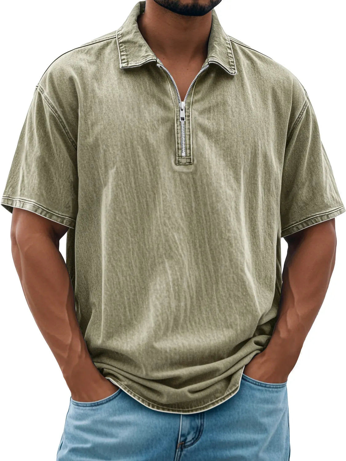 Men's Retro Daily Lapel Zipper Casual Short Sleeve POLO Shirt