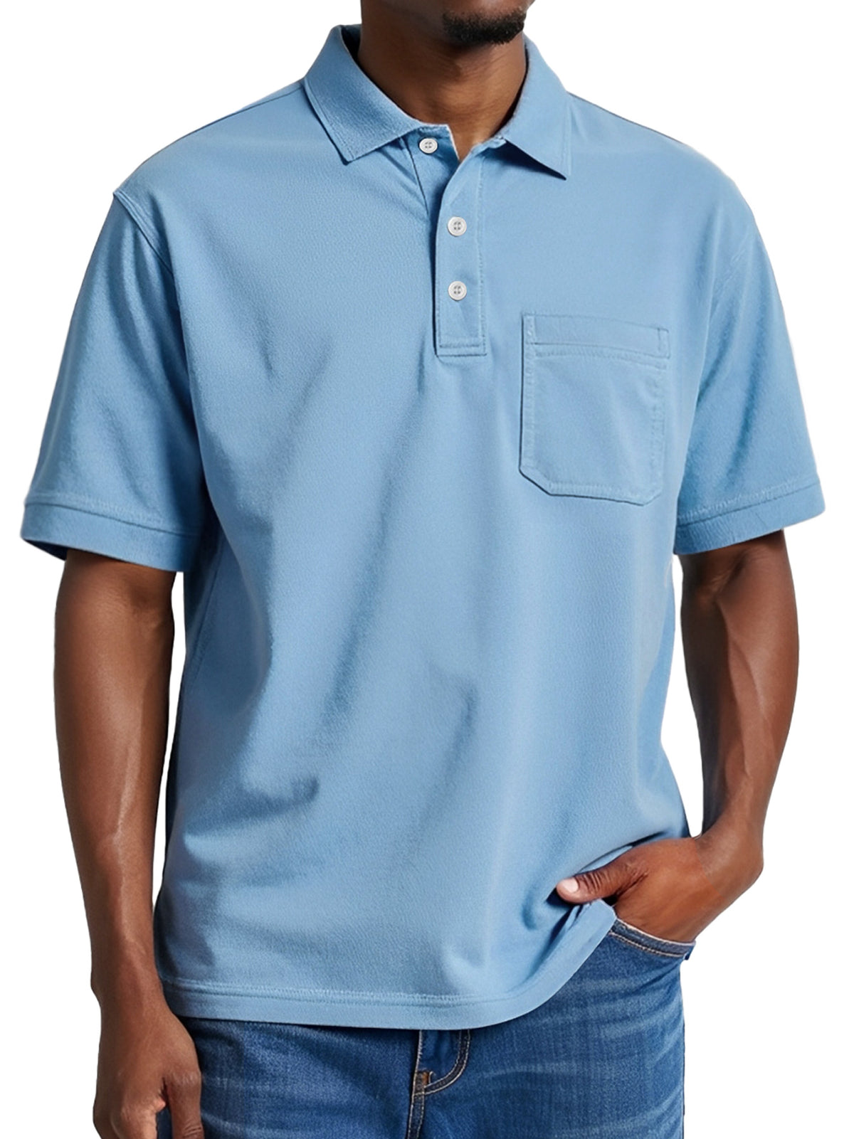 Men's Daily Casual Pocket Solid Color Comfortable Short Sleeve POLO Shirt