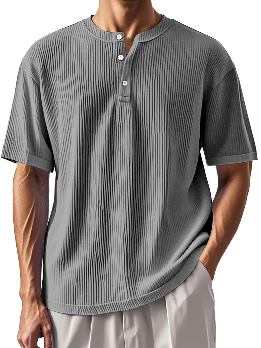 Men's Daily Pitted Textured Short-sleeved Henley Shirt