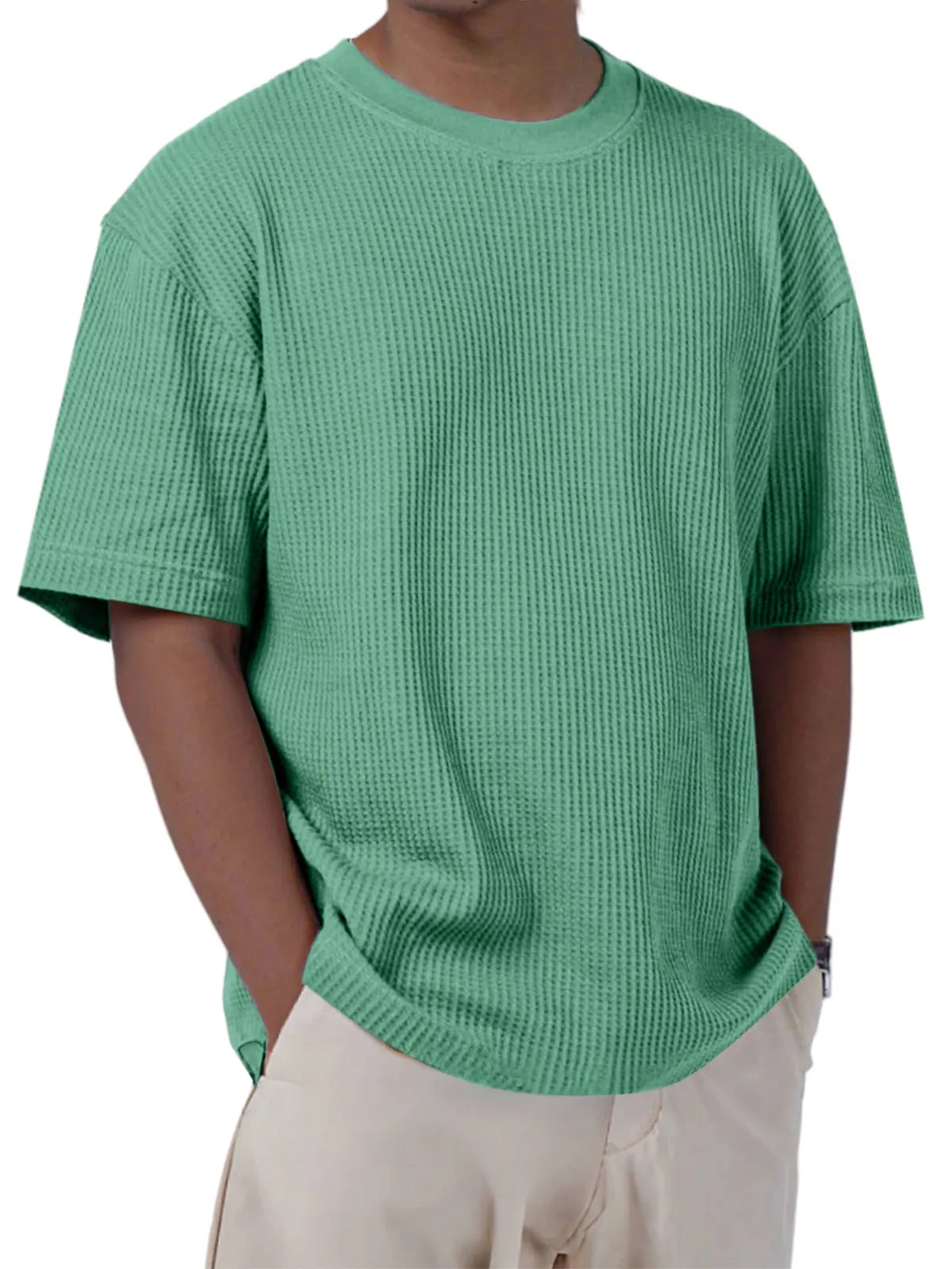 Men's Casual Everyday Solid Color Waffle Short Sleeve T-shirt