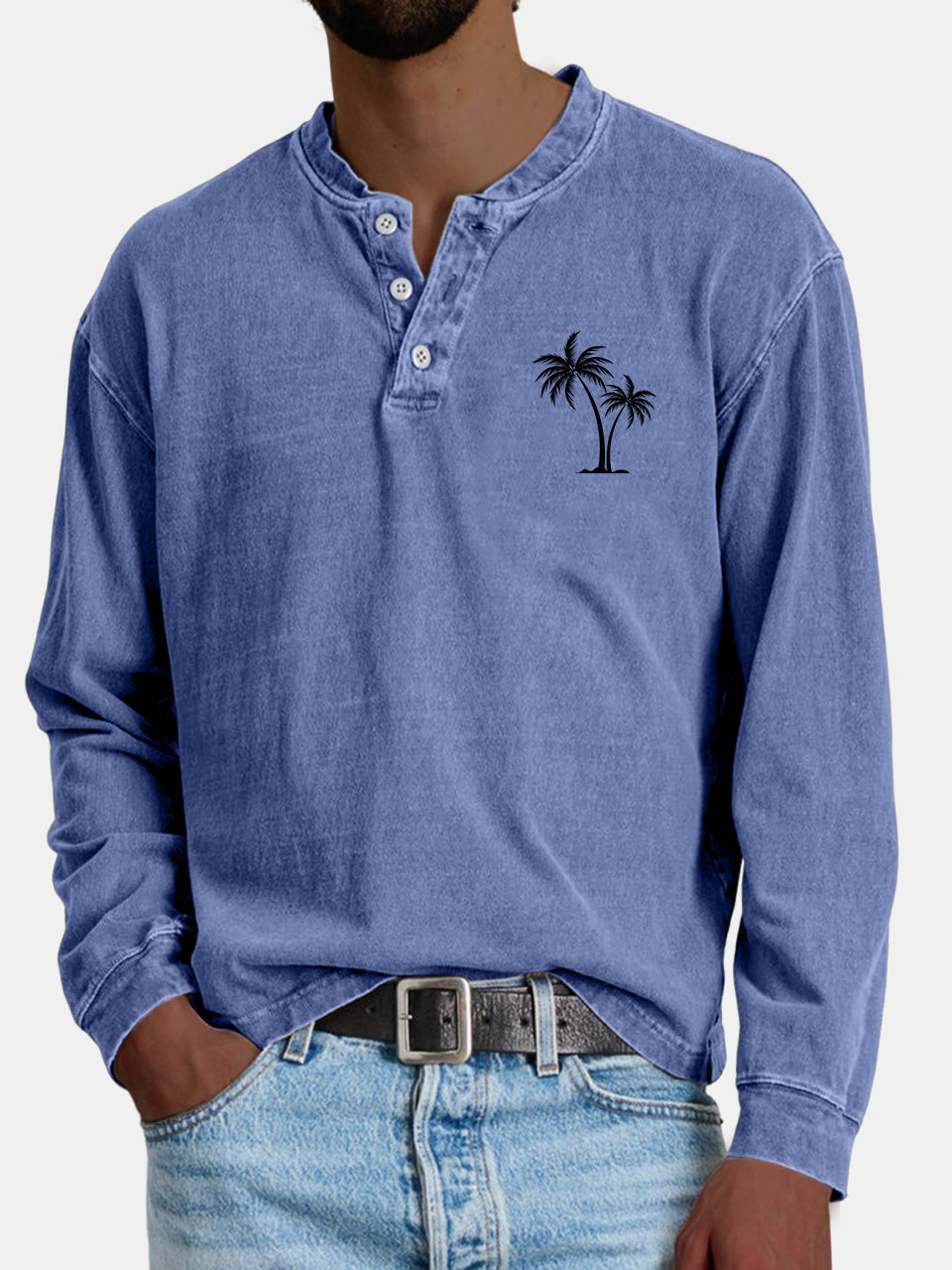 Men's Casual Vintage Coconut Print Button-down Henley