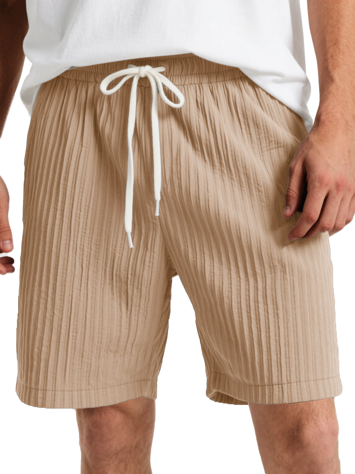 Men's Fashion Casual Striped Fabric Lace-up Loose Shorts