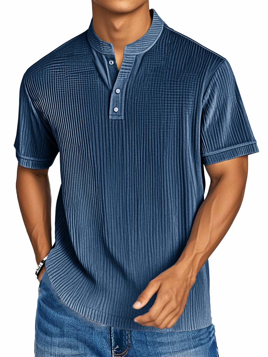 Men's Fashion Casual Textured Fabric Short-sleeved Henley Shirt