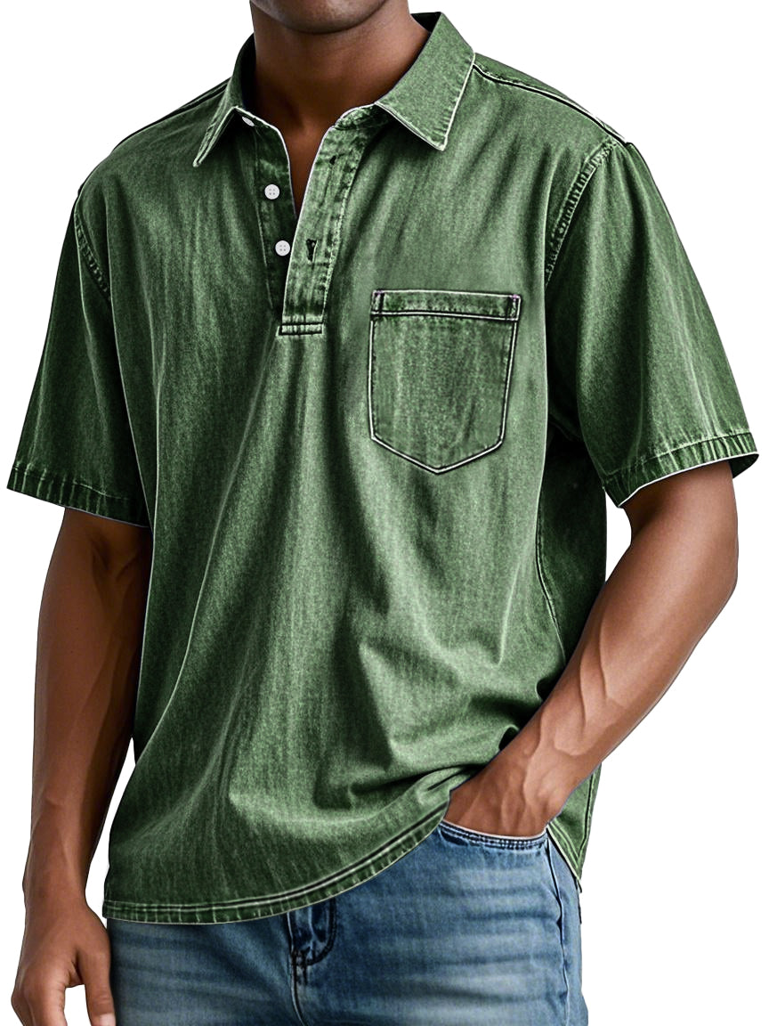Men's Retro Lapel Pocket Casual Fashion Short Sleeve POLO Shirt
