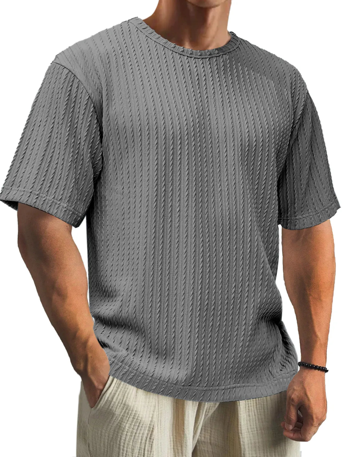 Men's Casual Daily Cotton Jacquard Texture Short Sleeve T-shirt