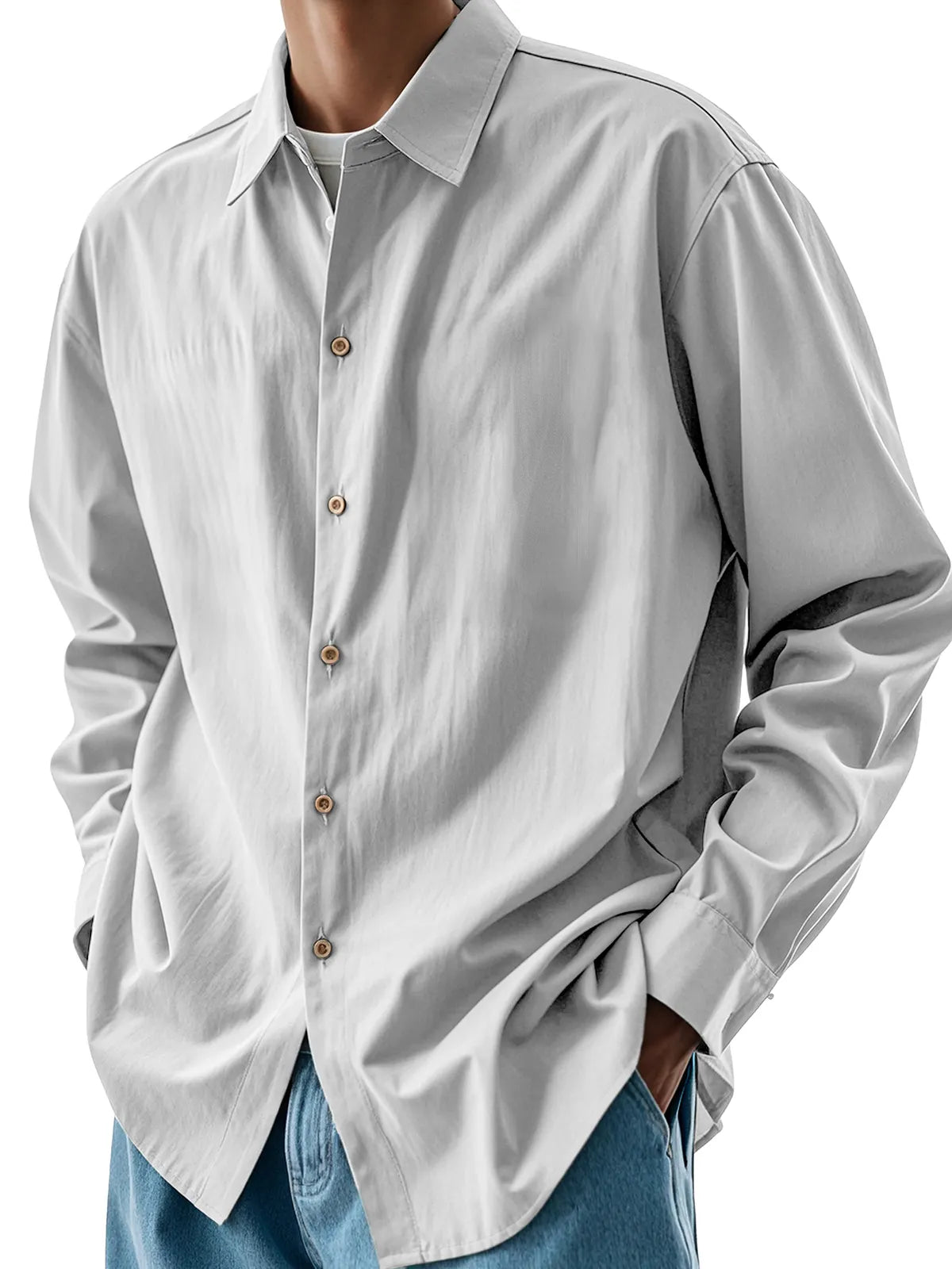 Men's Fashion Retro Pleated Fabric Lapel Long-sleeved Shirt