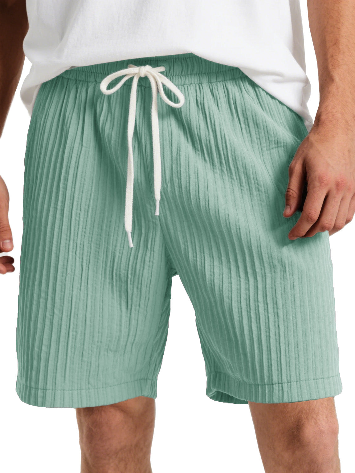 Men's Fashion Casual Striped Fabric Lace-up Loose Shorts