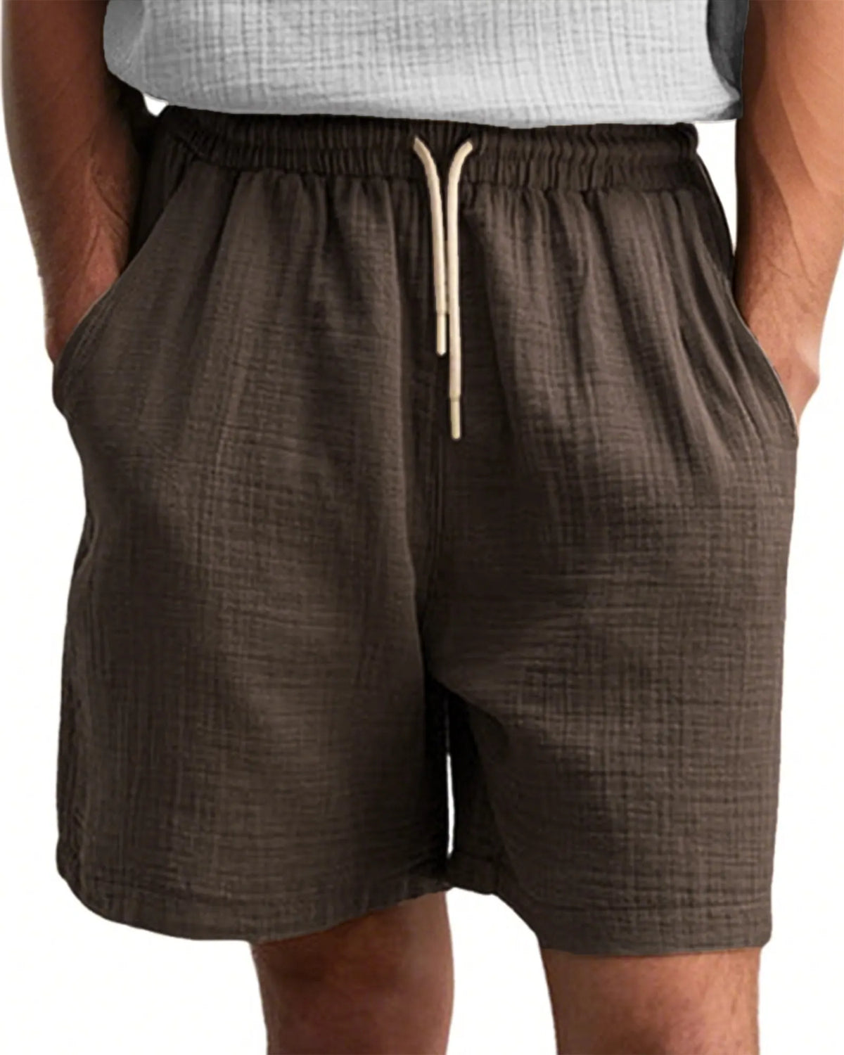 Men's Comfort Gauze Musilin Daily Casual Lace-Up Shorts with Pockets