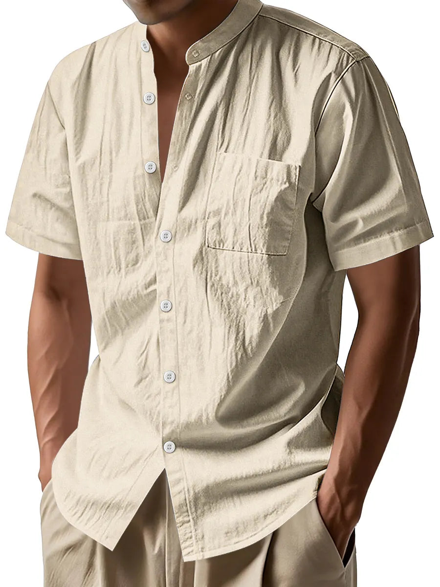 Men's Daily Stand-up Collar Casual Comfortable Short-sleeved Shirt