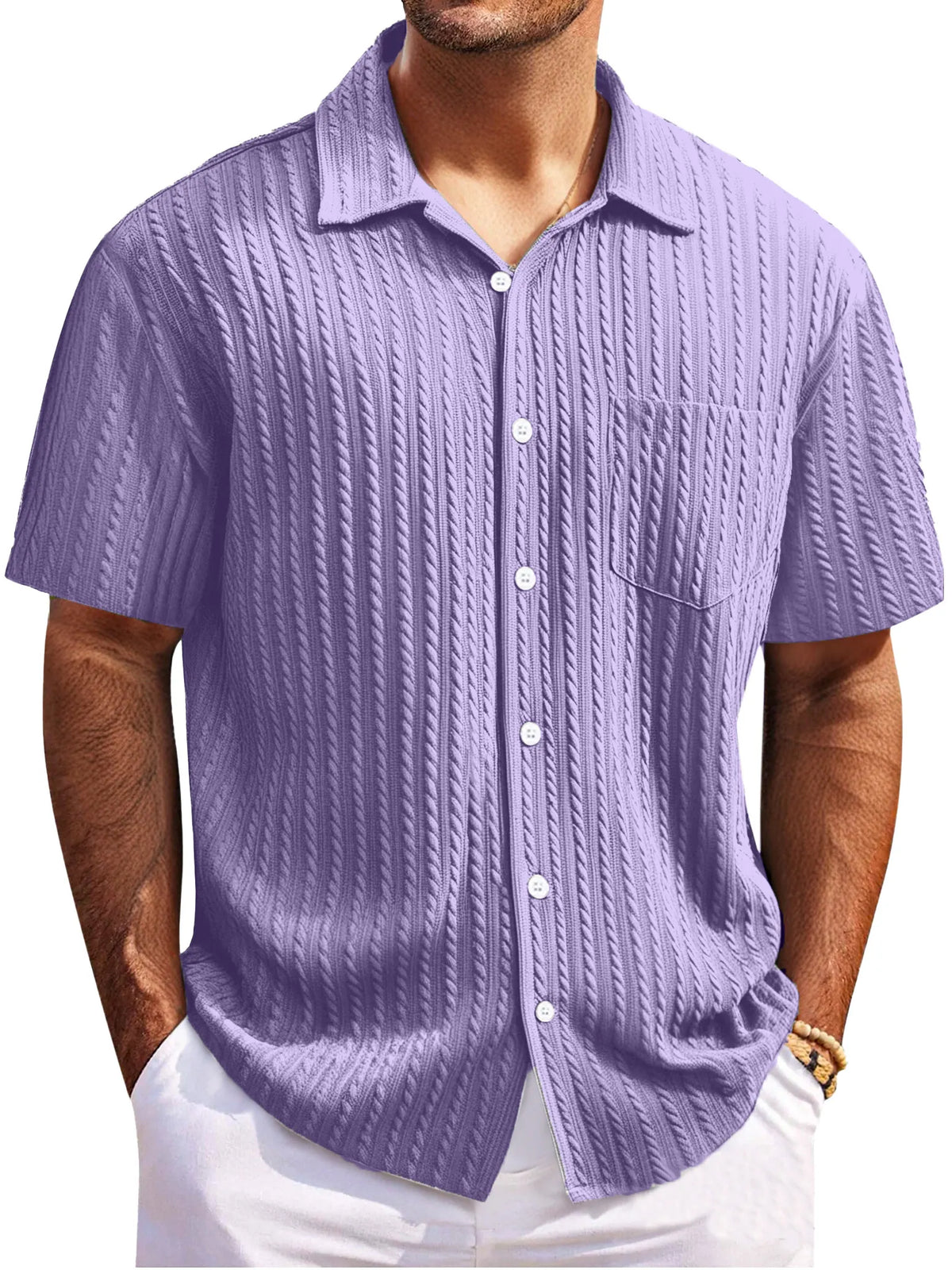 Men's Simple Everyday Twist Texture Short-sleeved Lapel Button-down Shirt