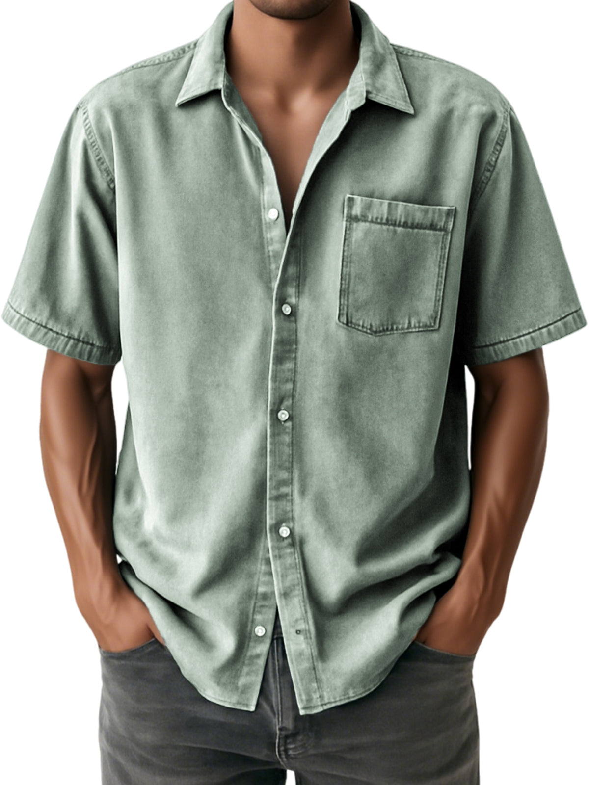 Men's Distressed Soft Casual Short Sleeve Shirt With Chest Pocket