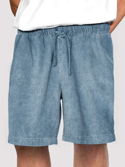 Men's Fashion Corduroy Casual Everyday Elastic Waist Drawstring Shorts With Side Pockets