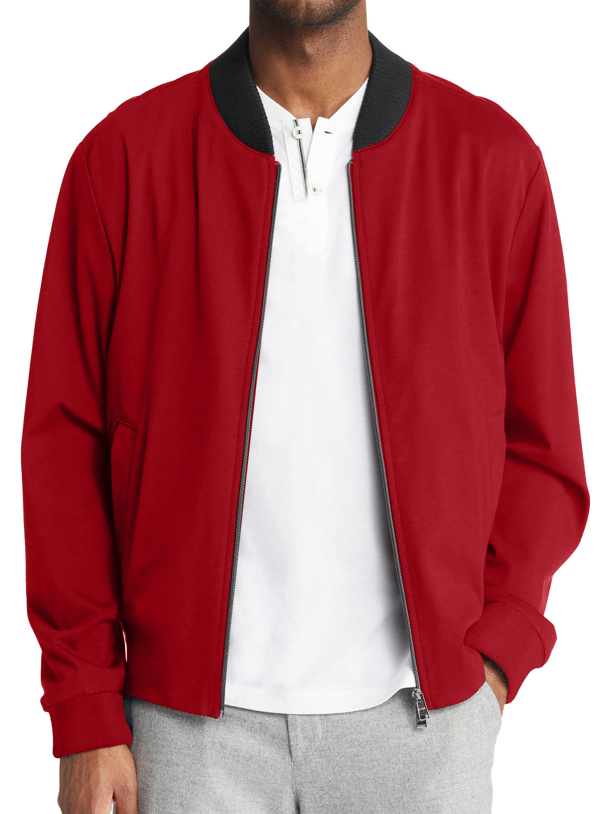 Men's Casual Stand Collar Zipper Pocket Solid Color Baseball Uniform Jacket