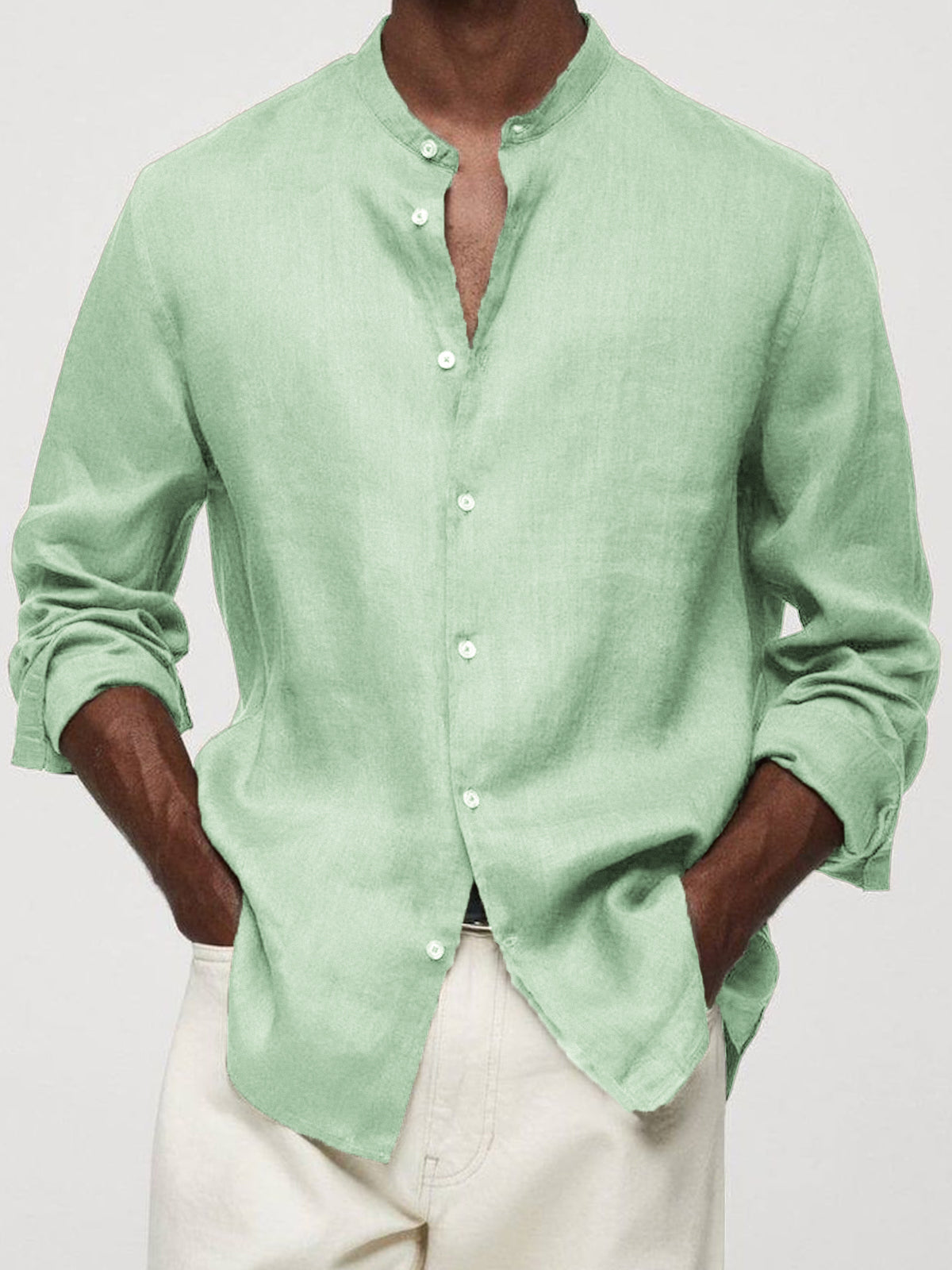 Men's Cotton And Linen Retro Stand-up Collar Daily Casual Basic Shirt