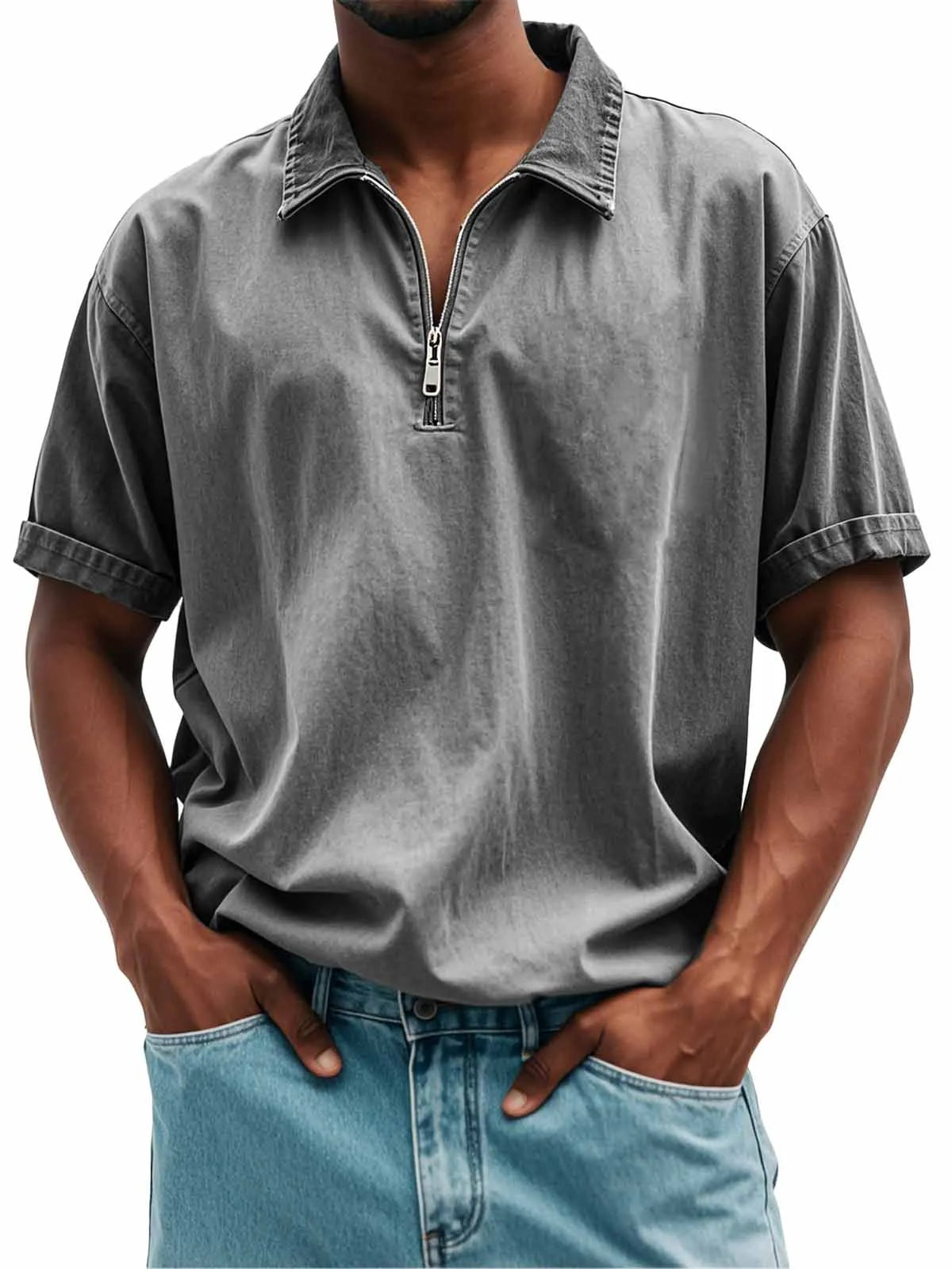 Men's Fashion Retro Casual Stand Collar Short Sleeve Polo Shirt