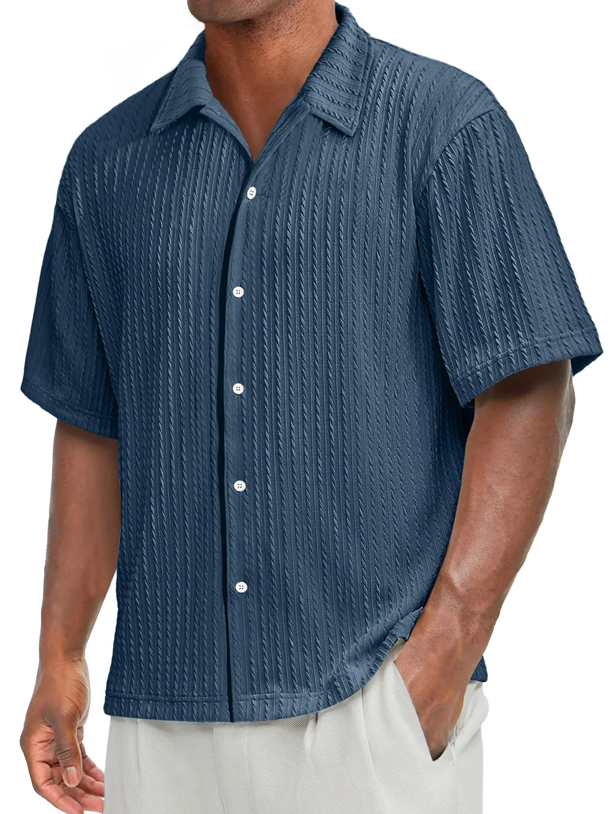 Men's Daily Texture Casual Lapel Solid Color Comfortable Short-sleeved Shirt