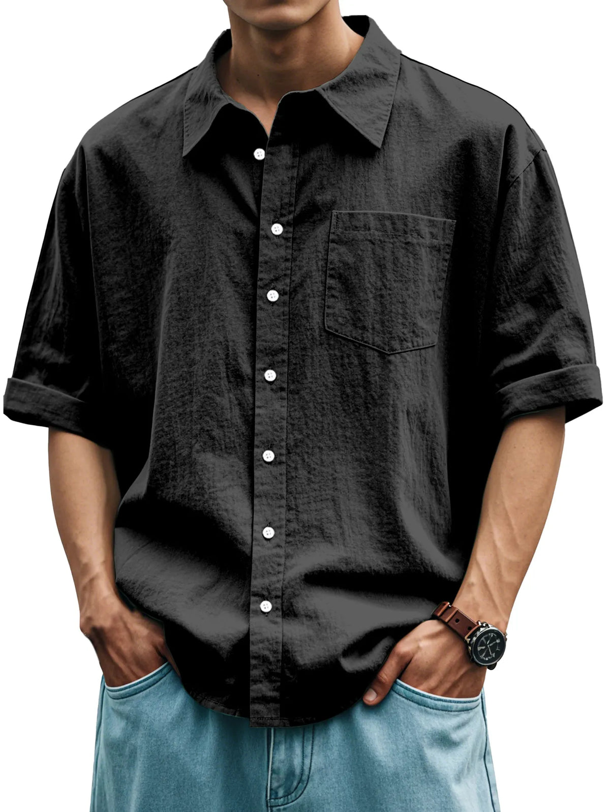 Men's Casual Everyday Solid Color Plaid Short Sleeve Button-down Shirt
